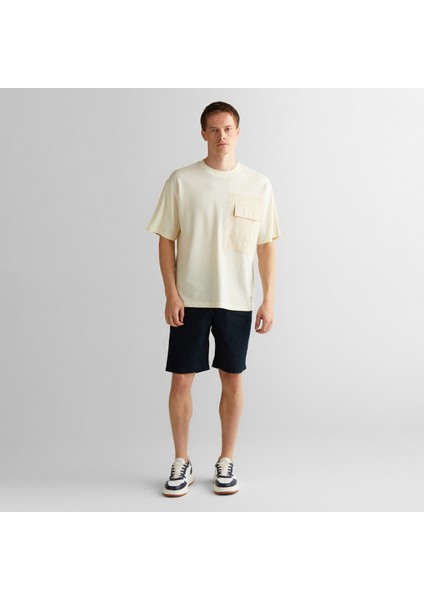 Erkek Krem Relaxed Fit Bisiklet Yaka Logolu T-Shirt modelleri