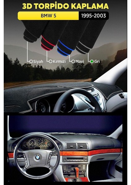 Bmw 5 (1995-2003) 3D Torpido Koruma Kılıfı - Ön Göğüs Kaplama - Gri Şerit