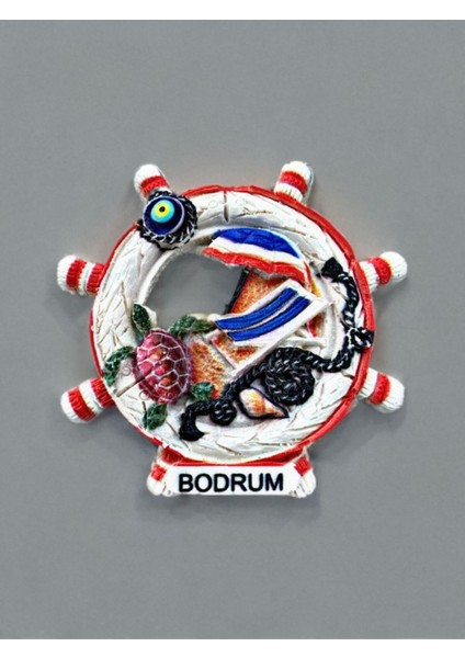 Bodrum Temalı Kabartmalı Polyester Magnet. 7cm x 7,5cm Kırmızı