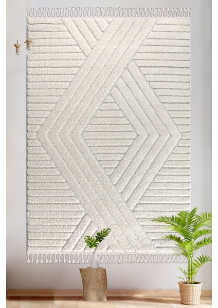 Mılan Krem Yumuşak Bukleli ve Havlı Iskandinav Makine Dokuma Halı Oturma Odası Salon Mutfak Antre modelleri