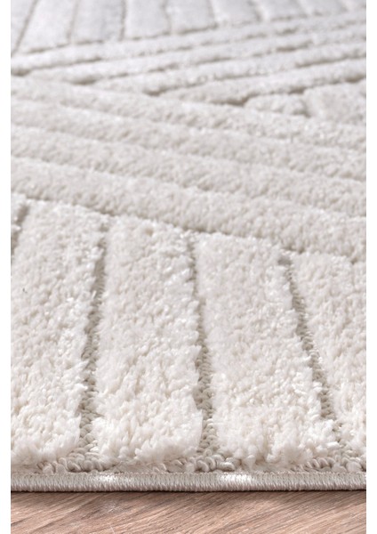 Mılan Krem Yumuşak Bukleli ve Havlı Iskandinav Makine Dokuma Halı Oturma Odası Salon Mutfak Antre