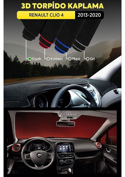 Renault Clio 4 (2013-2020) 3D Torpido Koruma Kılıfı - Ön Göğüs Kaplama - Siyah Şerit