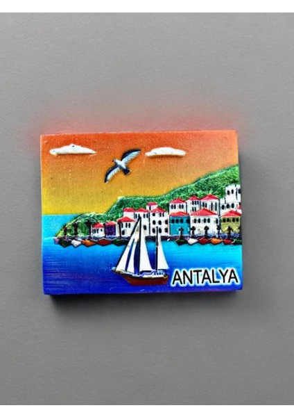 Antalya Temalı Kabartmalı Polyester Magnet 7cm x 5,5cm Turuncu