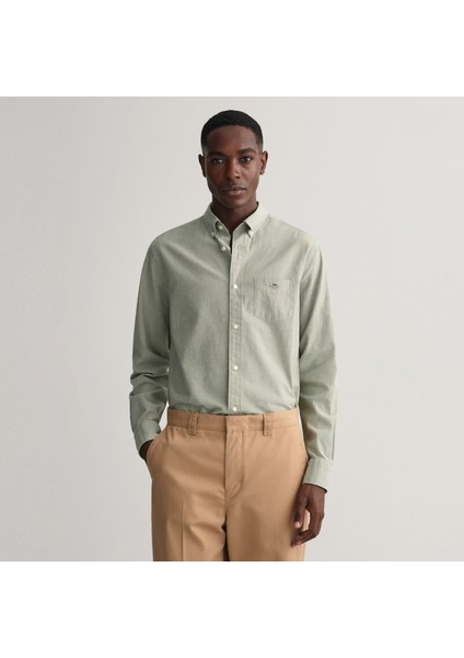 Erkek Yeşil Regular Fit Keten Gömlek