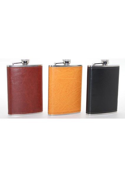Paslanmaz Çelik Tekli 9 Oz Derili Matara ALK2662