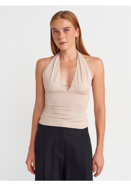 31968 Büzgülü Halter Yaka Top-Taş