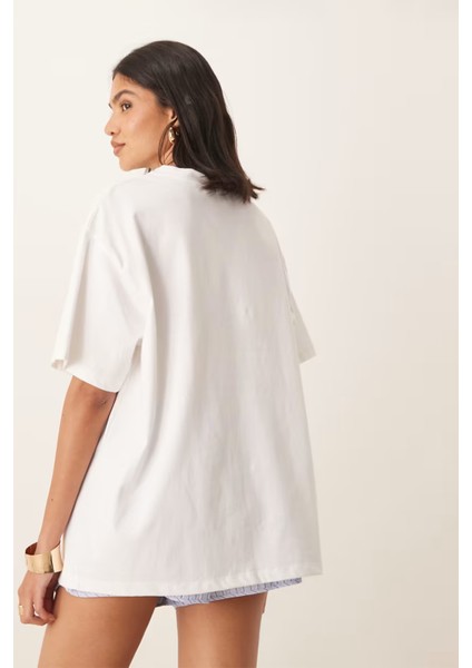 Trend Kadın Tişört - %100 Pamuk Spicy Margarita Baskılı Oversize Beyaz modelleri