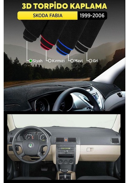 Skoda Fabıa (1999-2006) 3D Torpido Koruma Kılıfı - Ön Göğüs Kaplama - Siyah Şerit