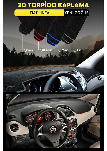 Fiat Linea Yeni Göğüs 3D Torpido Koruyucu Kılıf - Ön Göğüs Panel Kaplama - Gri Şerit