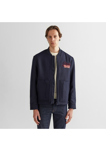 Erkek Lacivert Oversize Fit Hakim Yaka Logolu Ceket