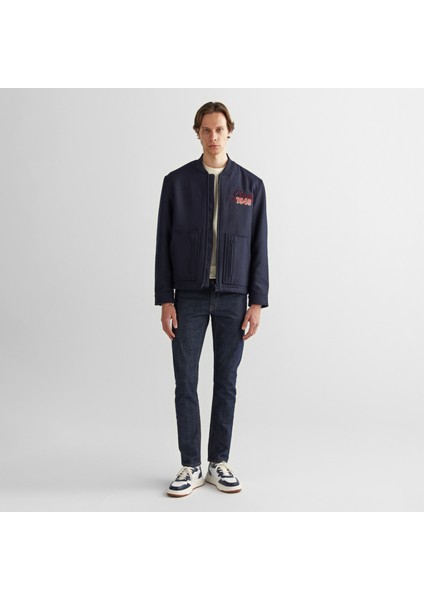 Erkek Lacivert Oversize Fit Hakim Yaka Logolu Ceket modelleri