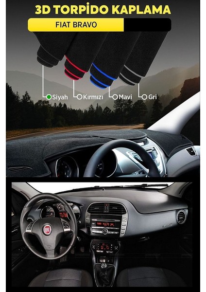 Fiat Bravo 3D Torpido Kılıfı Panel Koruyucu Göğüs Kaplama - Siyah Şerit