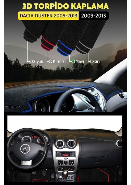 Dacia Duster 2009-2013 3D Torpido Koruma Kılıfı - Ön Göğüs Kaplama - Mavi Şerit