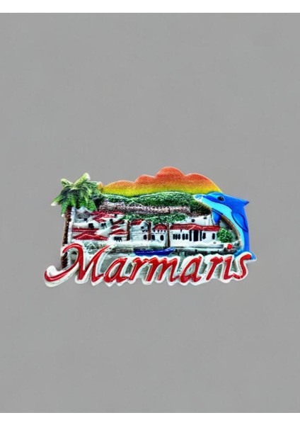 Marmaris Temalı Kabartmalı Polyester Magnet 7,5cm x 4,5cm Turuncu