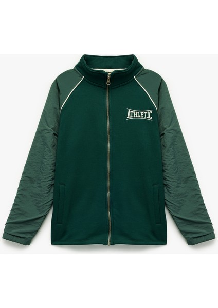 Dik Yaka Uzun Kollu Şardonlu Fermuarlı Sweatshirt