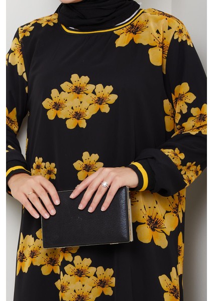 Kadın Astarlı Sarı Şifon Çiçek Desenli Elbise indirimleri