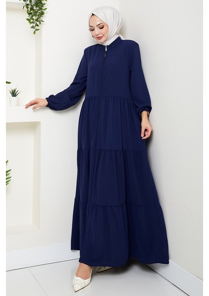 Kat Detaylı Fermuarlı Ferace 1586 - Lacivert modelleri