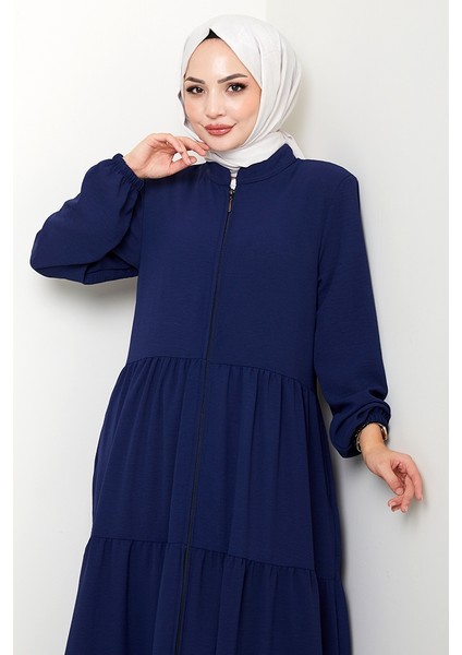 Kat Detaylı Fermuarlı Ferace 1586 - Lacivert fırsatları