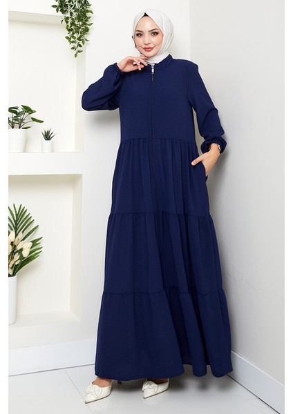 Kat Detaylı Fermuarlı Ferace 1586 - Lacivert indirimleri