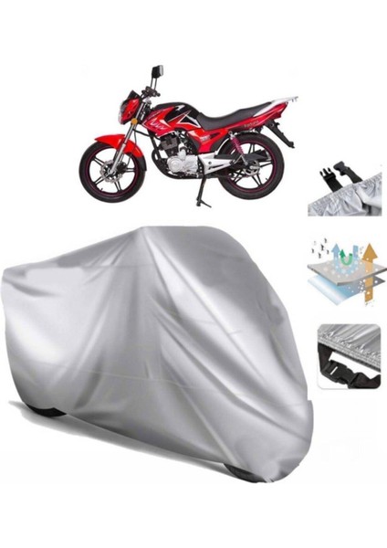 | Rmg Moto Gusto Fortuna (Bağlantı Tokalı) Uyumlu Solarblock Prime Uyumlu Motosiklet Brandası | Su Geçirmez, %99 UV, Yansıtıcı Gümüş Üst, 360° Lastikli, Taşıma Çantalı