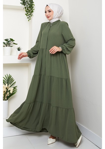 Kat Detaylı Fermuarlı Ferace 1586 - Haki