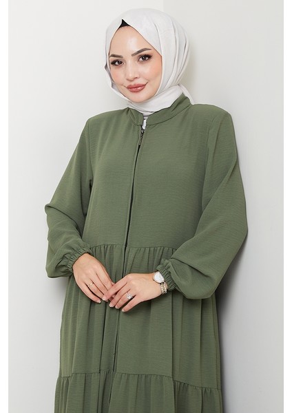 Kat Detaylı Fermuarlı Ferace 1586 - Haki fiyatları