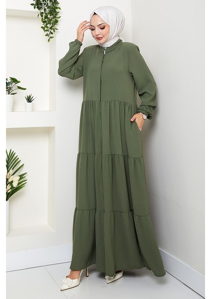 Kat Detaylı Fermuarlı Ferace 1586 - Haki modelleri