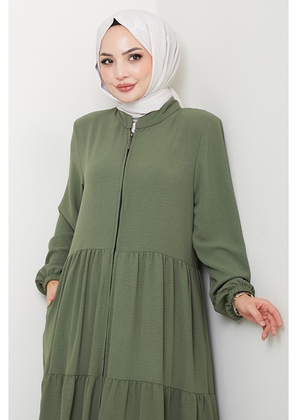 Kat Detaylı Fermuarlı Ferace 1586 - Haki fırsatları