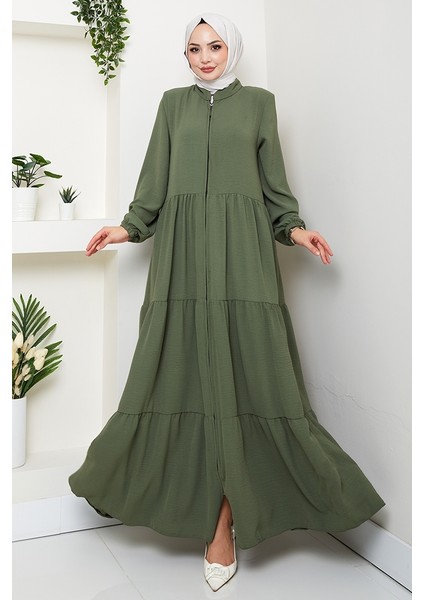 Kat Detaylı Fermuarlı Ferace 1586 - Haki indirimleri