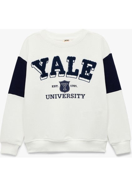 Uzun Kollu Rahat Kesim Bisiklet Yaka Şardonlu Nakışlı Lisanslı Yale Sweatshirt