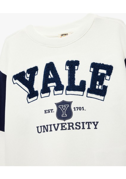 Uzun Kollu Rahat Kesim Bisiklet Yaka Şardonlu Nakışlı Lisanslı Yale Sweatshirt modelleri