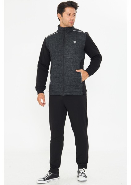 Erkek Tam Fermuarlı Eşofman Takımı Siyah 5753-S