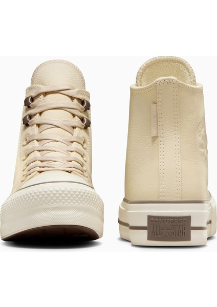 Chuck Taylor All Star Lift Platform Weatherized Leather Unisex Krem Deri Bot modelleri