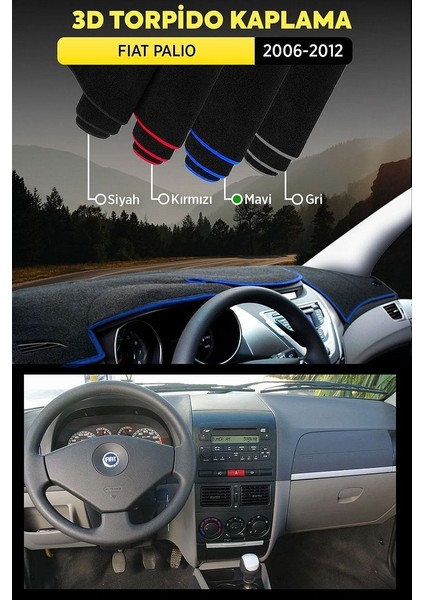 Fiat Palio (2006-2012) 3D Torpido Kılıfı Panel Koruyucu Göğüs Kaplama - Mavi Şerit