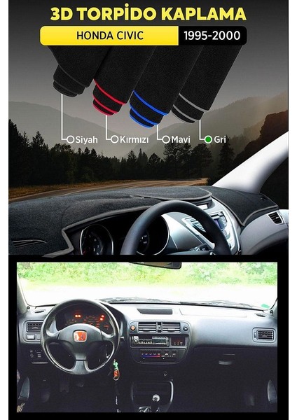 Honda Civic 1995-2000 3D Torpido Koruma Kılıfı - Ön Göğüs Kaplama - Gri Şerit