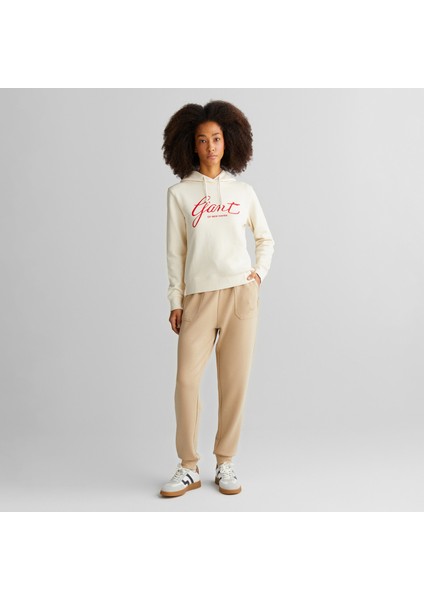 Kadın Bej Regular Fit Logolu Eşofman Altı