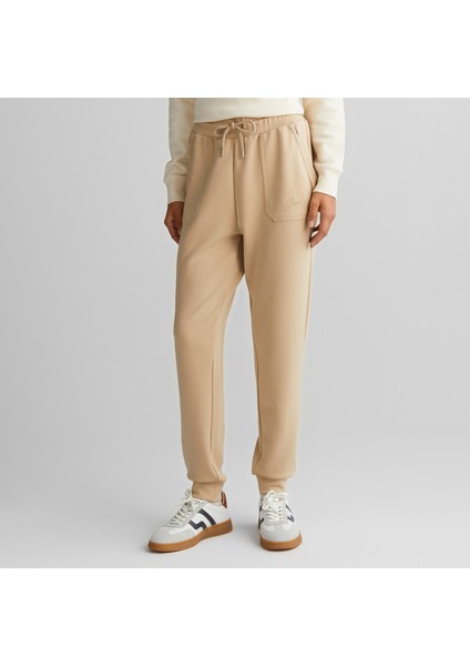 Kadın Bej Regular Fit Logolu Eşofman Altı modelleri