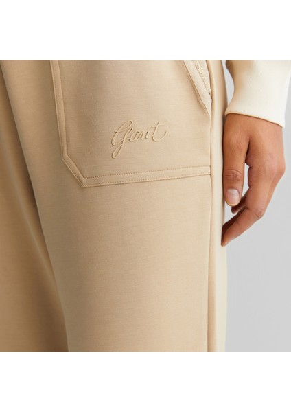 Kadın Bej Regular Fit Logolu Eşofman Altı