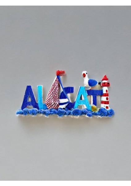 Alaçatı Temalı Kabartmalı Polyester Magnet. 10CM x 4cm. Mavi
