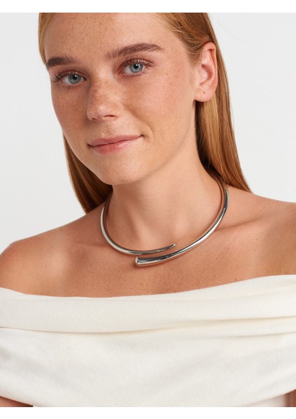 10797 Bardot Yaka Metal Detaylı Triko Bluz-Ekru modelleri