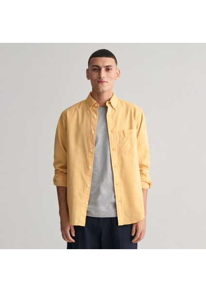 Erkek Sarı Regular Fit Düğmeli Yaka Oxford Gömlek