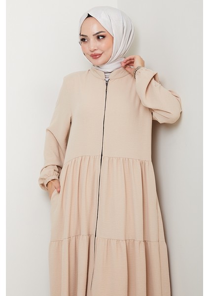 Kat Detaylı Fermuarlı Ferace 1586 - Bej fiyatları