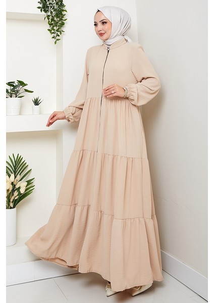 Kat Detaylı Fermuarlı Ferace 1586 - Bej modelleri