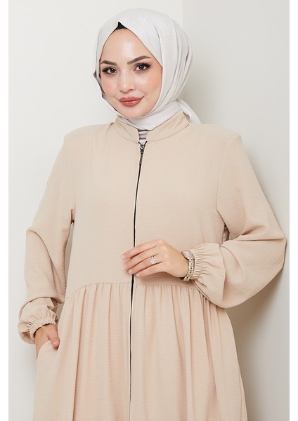 Kat Detaylı Fermuarlı Ferace 1586 - Bej fırsatları