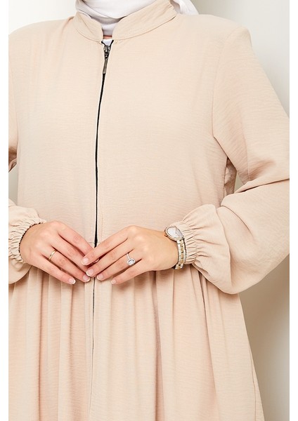 Kat Detaylı Fermuarlı Ferace 1586 - Bej indirimleri