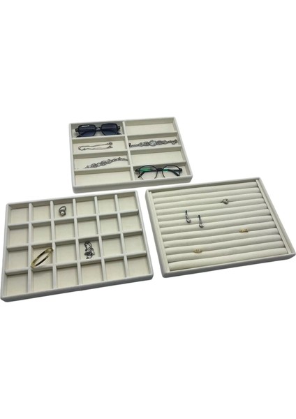 Süet Kumaş Krem Renk 3 Lü Takımtakı Sergileme Standı