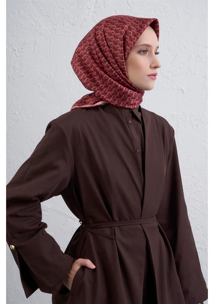 Geometrik Desenli Saf Ipek Twill Eşarp 9417D 35