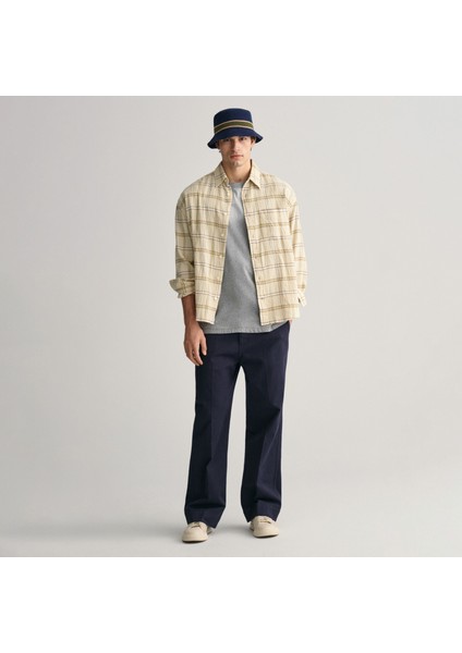 Erkek Bej Oversize Fit Klasik Yaka Kareli Gömlek fiyatları