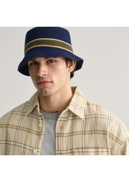 Erkek Bej Oversize Fit Klasik Yaka Kareli Gömlek