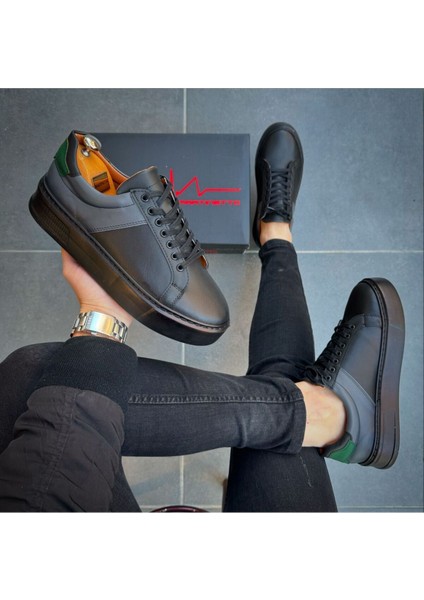 Siyah Cilt Ithal Suni Deri Yüksek Taban Günlük Bağcıklı Erkek Sneaker Ayakkabı MRT00419 modelleri